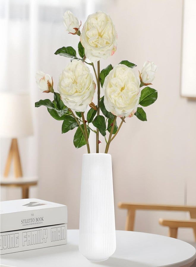 Arborus Real Touch Artificial Roses (Set of 3) - 23.6" Long Stem White Garden Roses - Lifelike Faux Silk Flowers for Wedding Bouquets, Home Décor, Centerpieces & Floral Arrangements - Image 5