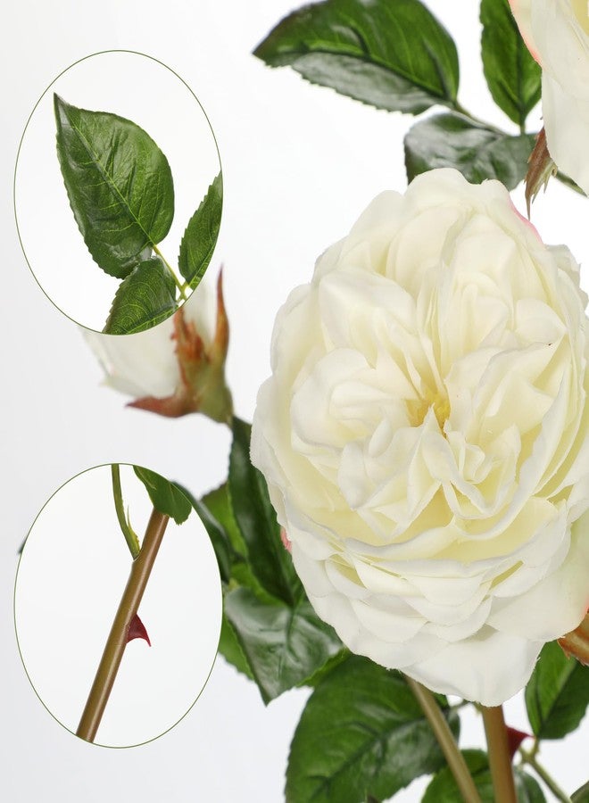 Arborus Real Touch Artificial Roses (Set of 3) - 23.6" Long Stem White Garden Roses - Lifelike Faux Silk Flowers for Wedding Bouquets, Home Décor, Centerpieces & Floral Arrangements - Image 3