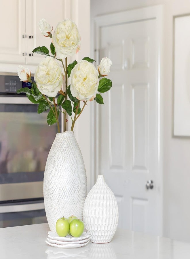 Arborus Real Touch Artificial Roses (Set of 3) - 23.6" Long Stem White Garden Roses - Lifelike Faux Silk Flowers for Wedding Bouquets, Home Décor, Centerpieces & Floral Arrangements - Image 4