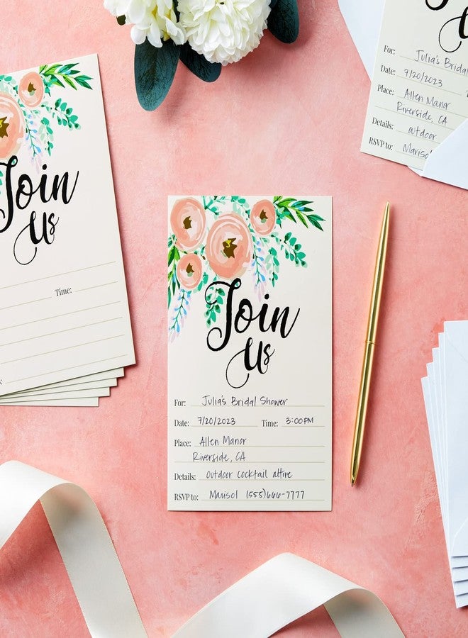 Juvale Floral Vintage Fill-In Invitations - 5 x 7 in, Pack of 50 Rustic Floral Design & Envelopes - Invitations Postcard Style Fillable Invites for Bridal & Baby Showers - Weddings & Birthdays - Image 2