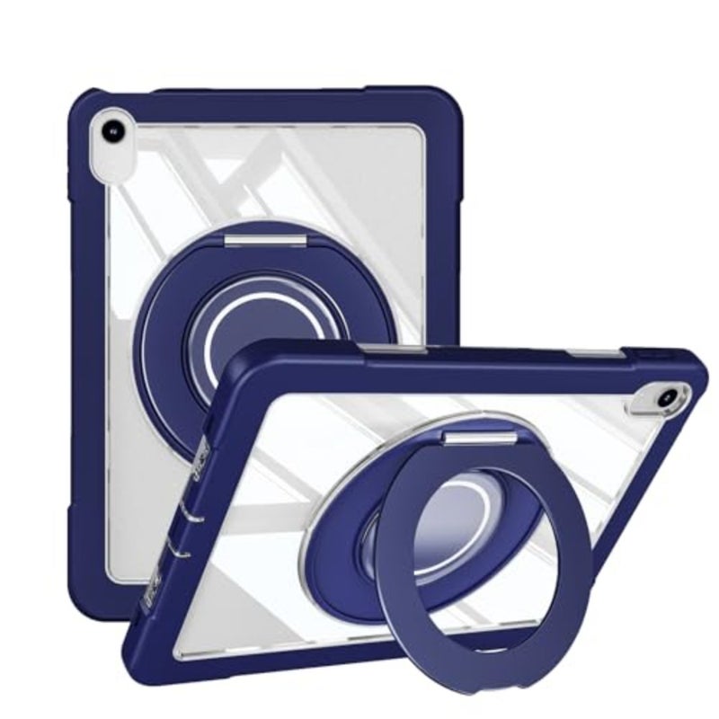 iPad tablet cover for 11th gen 2025 and 10th gen 2022, slim crystal armor shockproof silicone and polycarbonate with 360 rotating stand, anti-yellowing, dark blue - Image 1