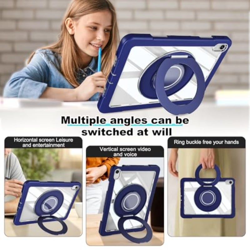 iPad tablet cover for 11th gen 2025 and 10th gen 2022, slim crystal armor shockproof silicone and polycarbonate with 360 rotating stand, anti-yellowing, dark blue - Image 4