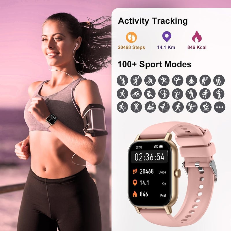 MAKINGTEC Smart Watch (Answer/Make Calls), 1.85" Smart Watches for Men Women 110+ Sport Modes Fitness Tracker with Sleep Heart Rate Monitor, Pedometer, IP68 Waterproof Fitness Watch for iOS Android Gold Pink - Image 4