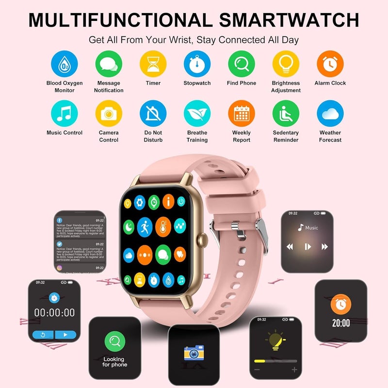 MAKINGTEC Smart Watch (Answer/Make Calls), 1.85" Smart Watches for Men Women 110+ Sport Modes Fitness Tracker with Sleep Heart Rate Monitor, Pedometer, IP68 Waterproof Fitness Watch for iOS Android Gold Pink - Image 5