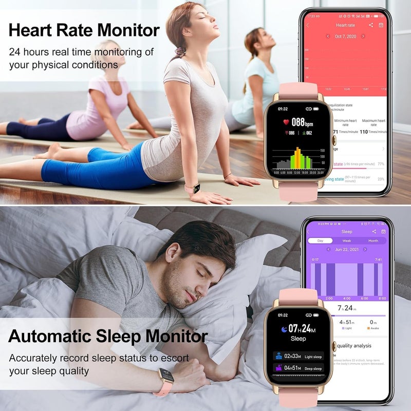 MAKINGTEC Smart Watch (Answer/Make Calls), 1.85" Smart Watches for Men Women 110+ Sport Modes Fitness Tracker with Sleep Heart Rate Monitor, Pedometer, IP68 Waterproof Fitness Watch for iOS Android Gold Pink - Image 3