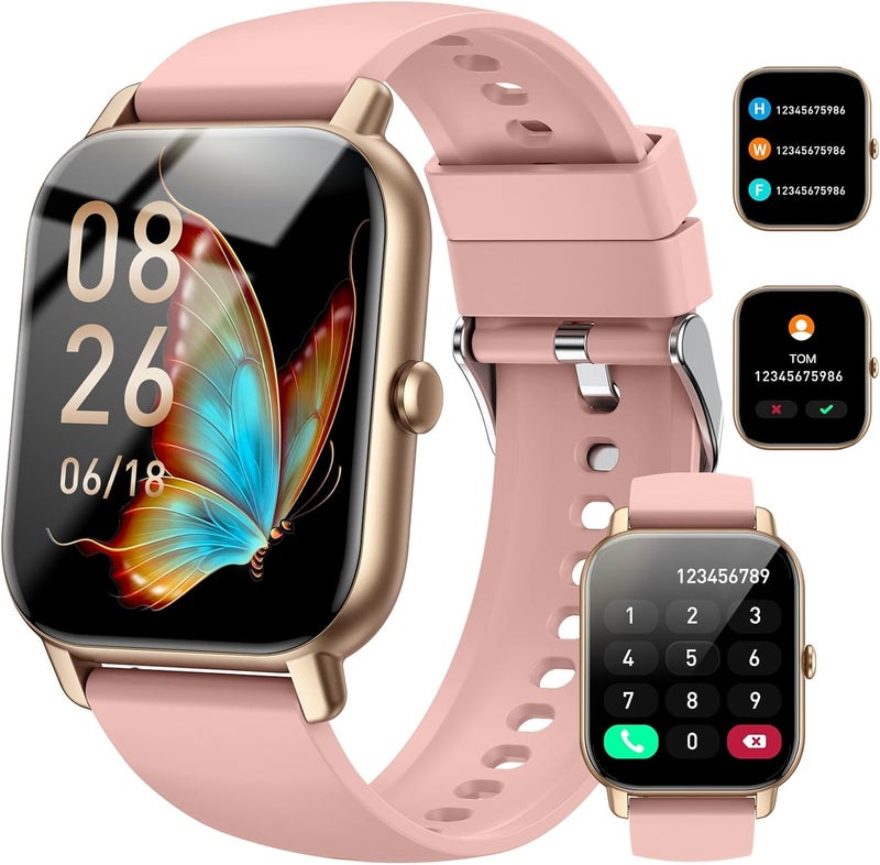 MAKINGTEC Smart Watch (Answer/Make Calls), 1.85" Smart Watches for Men Women 110+ Sport Modes Fitness Tracker with Sleep Heart Rate Monitor, Pedometer, IP68 Waterproof Fitness Watch for iOS Android Gold Pink - Image 1