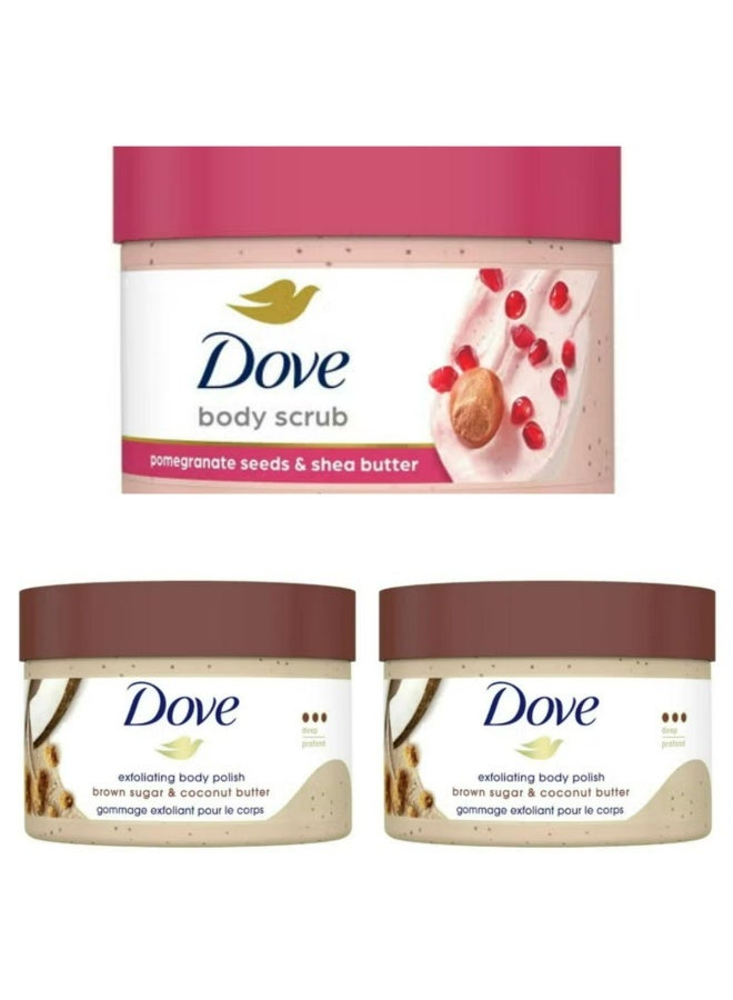 Dove Exfoliating Body Polish Scrub Reveals Visibly Smoother Skin Set 298g 3 Pcs