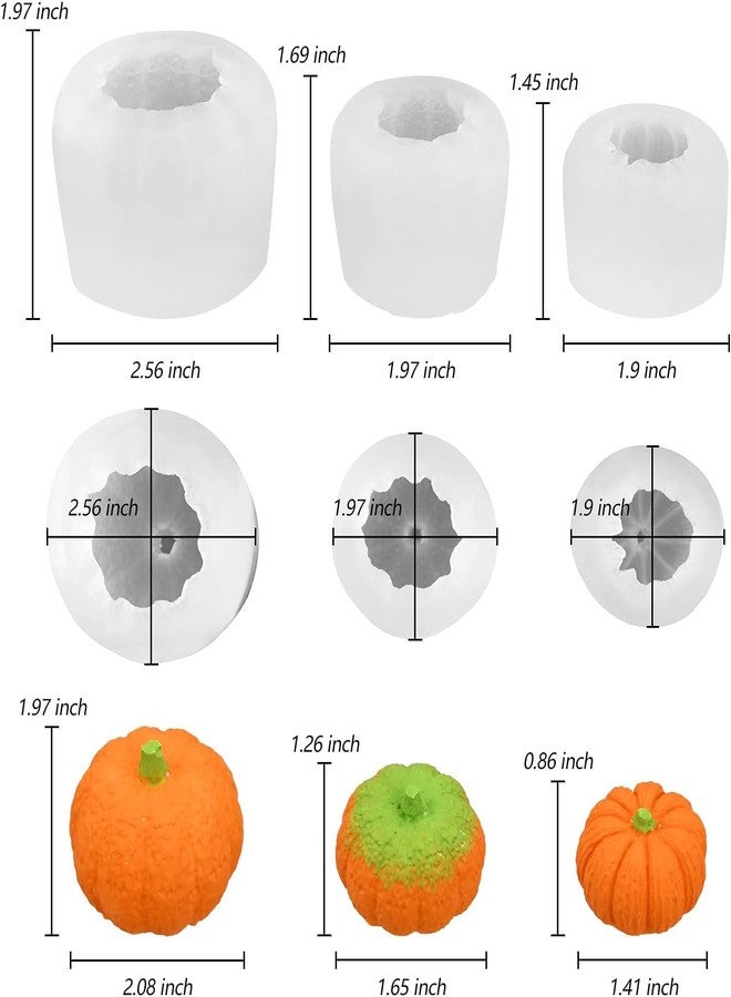 Skytail قوالب شموع ثلاثية الأبعاد على شكل يقطينة من سكاي تيل، 3 قطع، مصنوعة من السيليكون بأحجام مختلفة، مثالية لصنع الشموع اليدوية، وتزيين حفلات الهالوين، وتزيين الكيك، وصب الحلوى، وصنع شموع الهالوين، وديكور المنزل، والهدايا. - Image 2