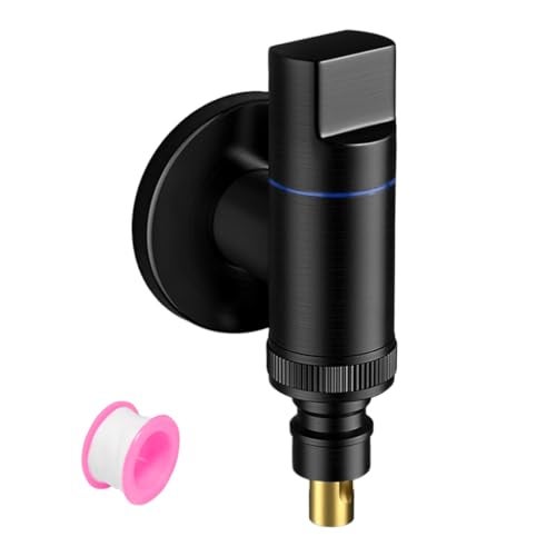 HASTHIP® Washing Machine Taps for Home, System Space Saving Small Full Metal Faucet for Laundry Universal 1/2'' Washing Machine Tap, Black - Image 1