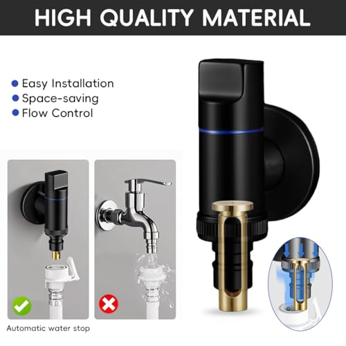 HASTHIP® Washing Machine Taps for Home, System Space Saving Small Full Metal Faucet for Laundry Universal 1/2'' Washing Machine Tap, Black - Image 5