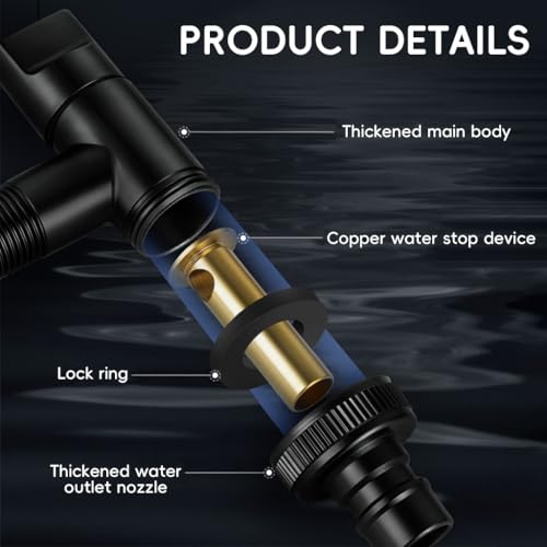 HASTHIP® Washing Machine Taps for Home, System Space Saving Small Full Metal Faucet for Laundry Universal 1/2'' Washing Machine Tap, Black - Image 2