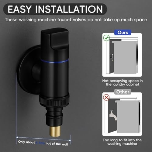 HASTHIP® Washing Machine Taps for Home, System Space Saving Small Full Metal Faucet for Laundry Universal 1/2'' Washing Machine Tap, Black - Image 4