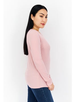 Cooper & Ella Women Crew Neck Long Sleeve Textured Top, Pink  - Image 2