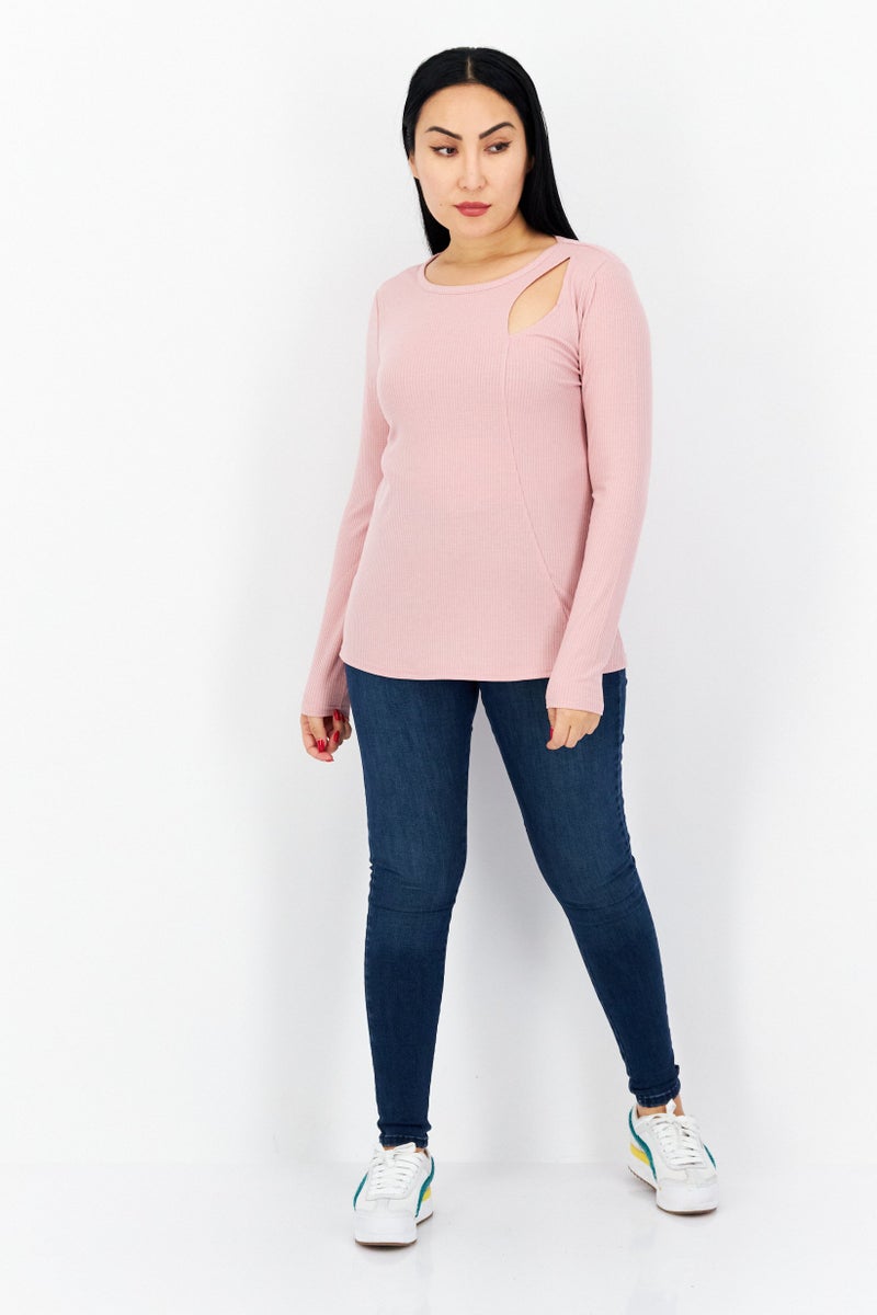 Cooper & Ella Women Crew Neck Long Sleeve Textured Top, Pink - Image 4