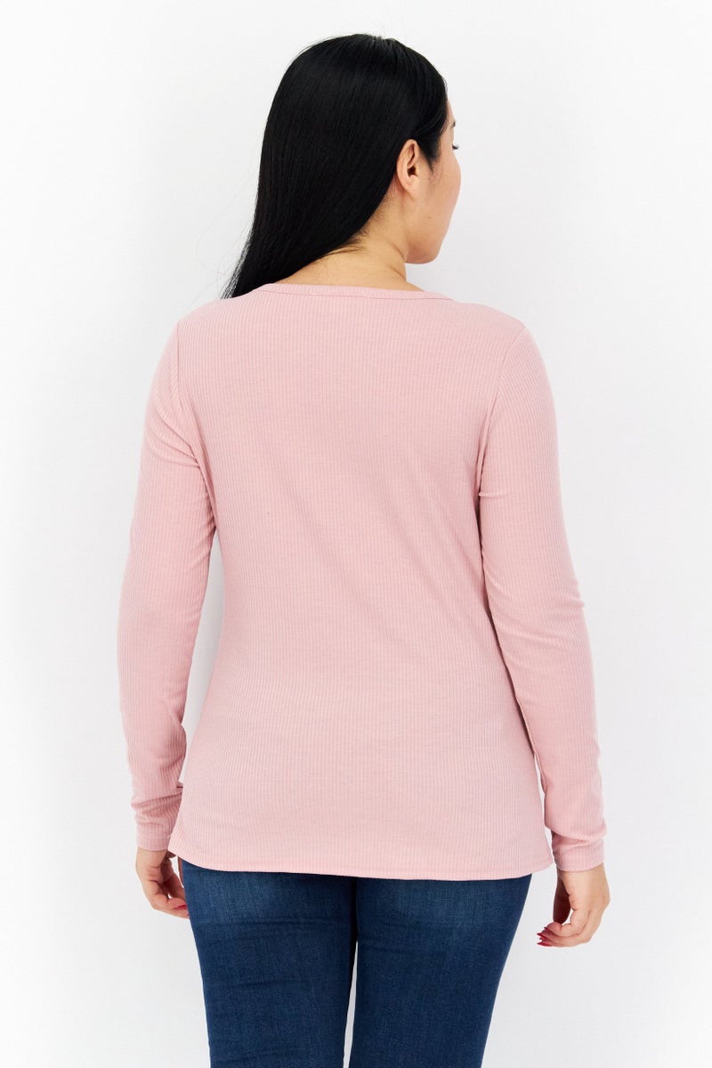 Cooper & Ella Women Crew Neck Long Sleeve Textured Top, Pink - Image 3
