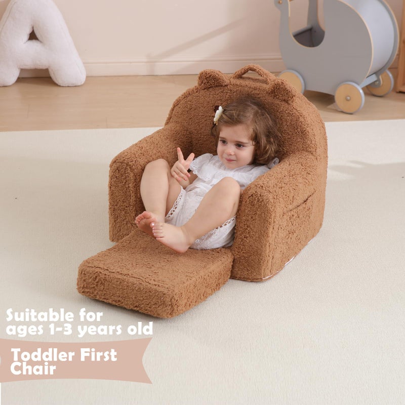 Kisdsa Toddler Chair,Sherpa Bear Toddler Couch Fold Out,Children Reading Chair,Flip Out Kids Couch,Kids Sofa Convertible for Age 1-3(Brown Bear) - Image 5