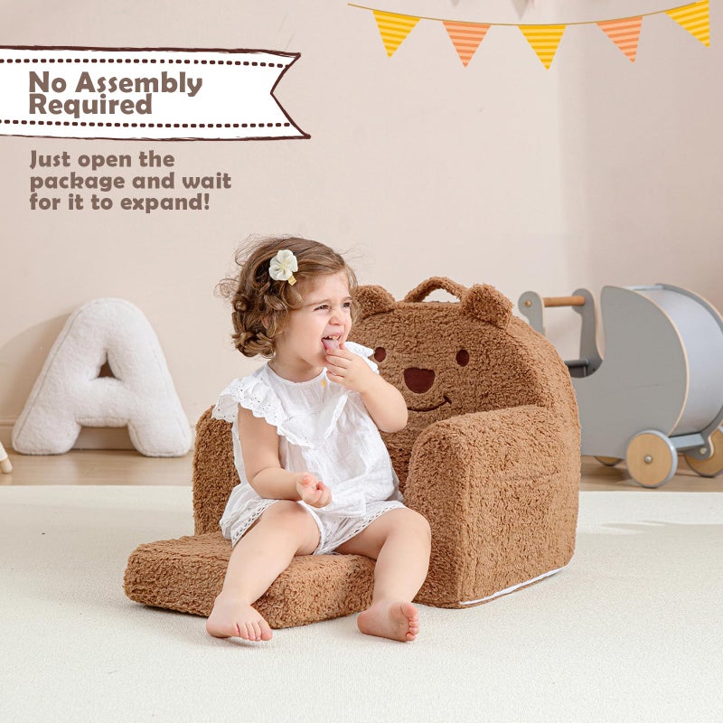 Kisdsa Toddler Chair,Sherpa Bear Toddler Couch Fold Out,Children Reading Chair,Flip Out Kids Couch,Kids Sofa Convertible for Age 1-3(Brown Bear) - Image 4