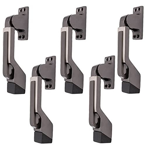Atom Door Stopper | Kickdown Door Stop with One Touch | Adjustable Height & Rubber Tip 1.5 Inches, Door Stops (Black Silver Finish, DS002), Pack of 5 - Image 1