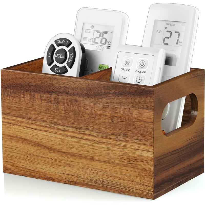 DRASTAR Remote Control Holder, Wood TV Remote Holder, Remote Storage Caddy, Remote Control Organizer (Acacia, 2 Slots) - Image 1