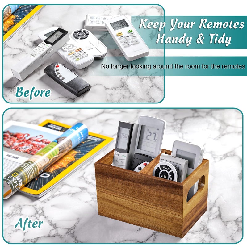 DRASTAR Remote Control Holder, Wood TV Remote Holder, Remote Storage Caddy, Remote Control Organizer (Acacia, 2 Slots) - Image 2