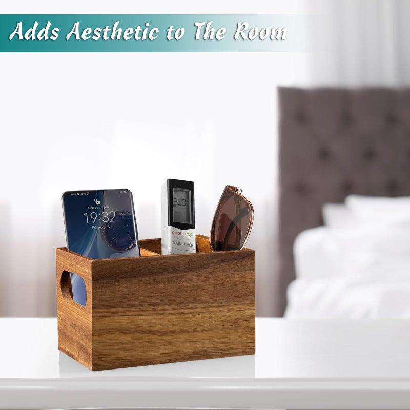 DRASTAR Remote Control Holder, Wood TV Remote Holder, Remote Storage Caddy, Remote Control Organizer (Acacia, 2 Slots) - Image 5