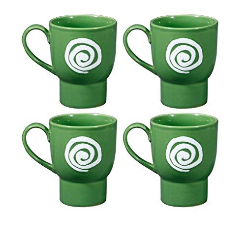 Caffeine Ceramic Handmade Green Doodle Tea Cups (4 pcs) - Image 1