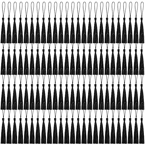 Lganze 100 Pcs Bookmark Tassels for Crafts Keychain Graduation - Book Marks with Mini Tassels for Jewelry Making and Graduation Celebrations (Black) - Image 1