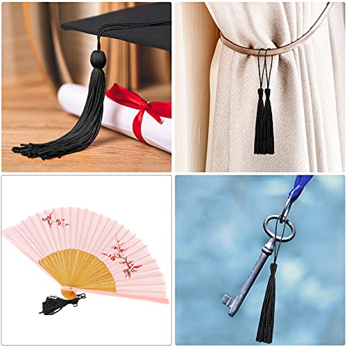 Lganze 100 Pcs Bookmark Tassels for Crafts Keychain Graduation - Book Marks with Mini Tassels for Jewelry Making and Graduation Celebrations (Black) - Image 4