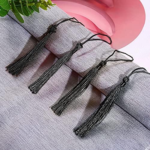 Lganze 100 Pcs Bookmark Tassels for Crafts Keychain Graduation - Book Marks with Mini Tassels for Jewelry Making and Graduation Celebrations (Black) - Image 2