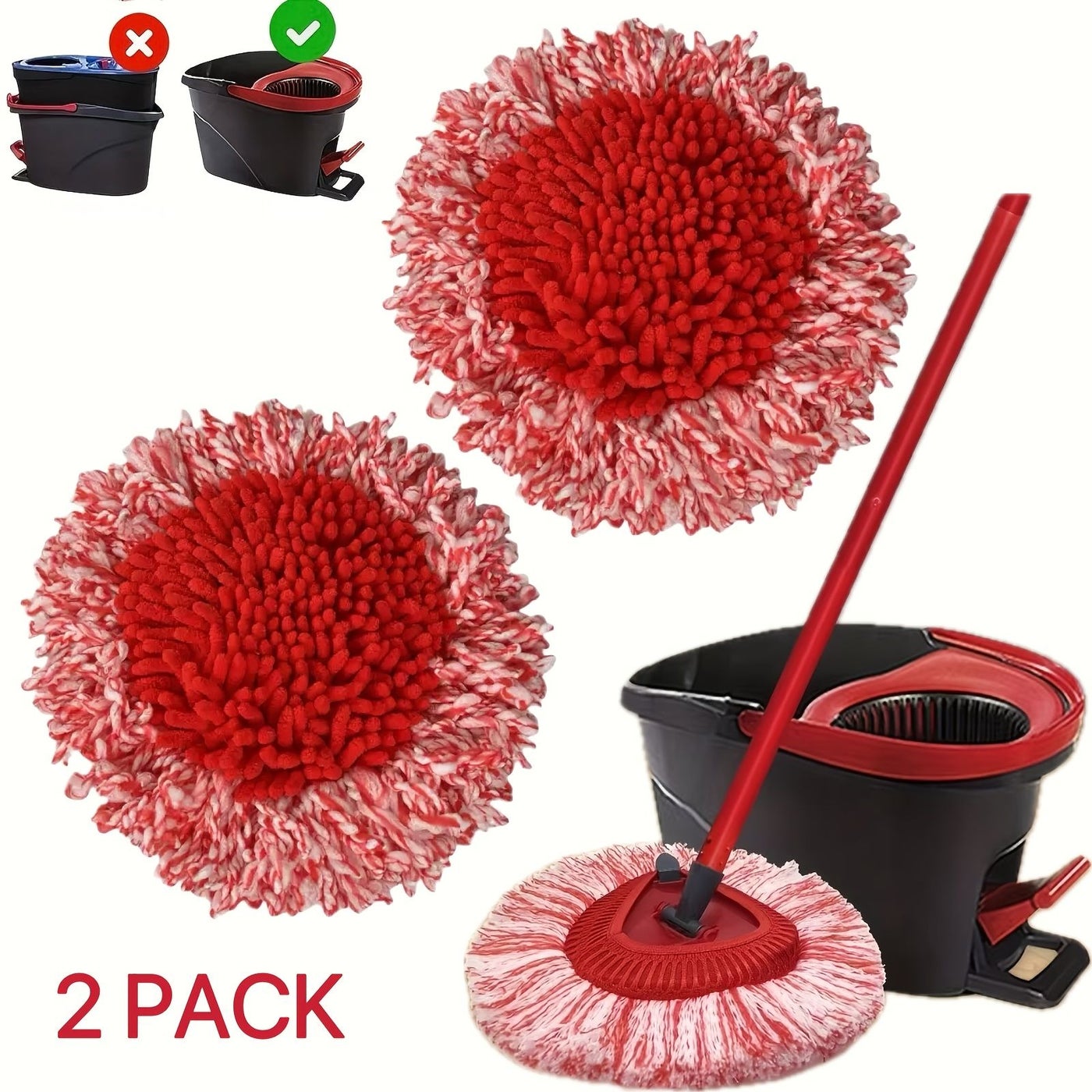 2025 New 2 Pack Replacement Spin Mop Head 11.4 Inches Red Compatible With Easy Wring System Deep Clean Wet Dry Mopping Quick Rinse For Floor Hardwood Tile Efficient Cleaning Tool