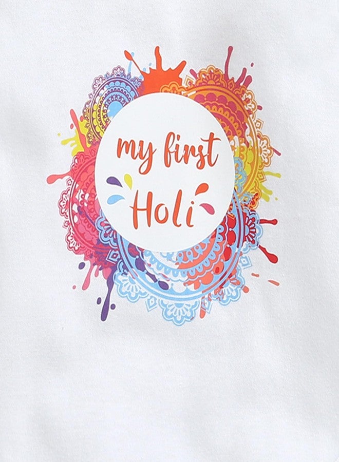 BUMZEE Unisex Baby Premium Cotton My First Holi Bodysuit White - 3-6 Month - Image 3