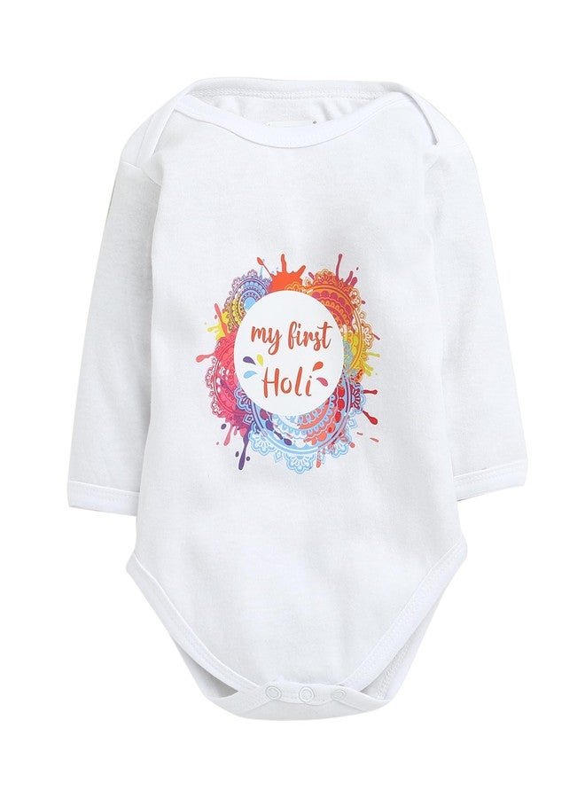 BUMZEE Unisex Baby Premium Cotton My First Holi Bodysuit White - 3-6 Month - Image 1