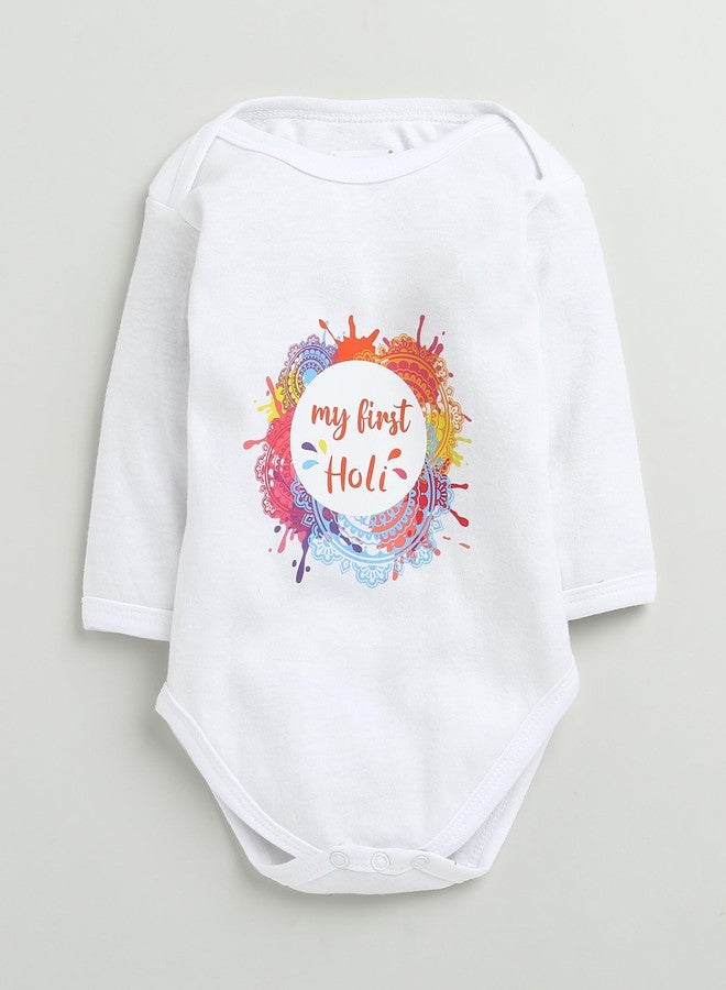 BUMZEE Unisex Baby Premium Cotton My First Holi Bodysuit White - 3-6 Month - Image 4