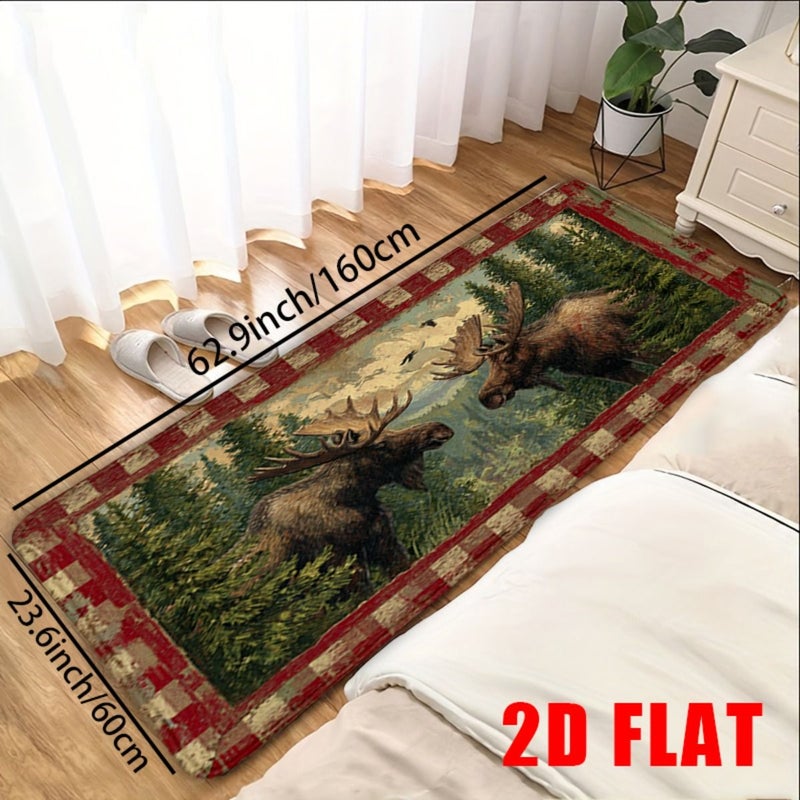 1pc Rustic Lodge Flannel Mat with Majestic Moose and Pine Forest Design 31.5in X 47.2in Non Slip Machine Washable Bathroom Mat for Cozy Cabin Decor Living Room Bedroom Entryway - Image 5