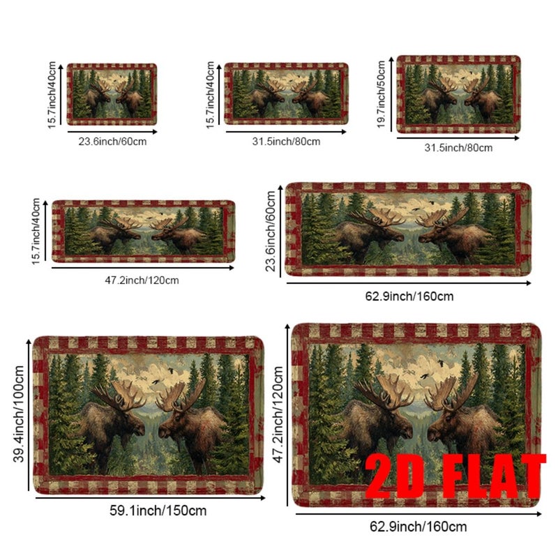 1pc Rustic Lodge Flannel Mat with Majestic Moose and Pine Forest Design 31.5in X 47.2in Non Slip Machine Washable Bathroom Mat for Cozy Cabin Decor Living Room Bedroom Entryway - Image 4