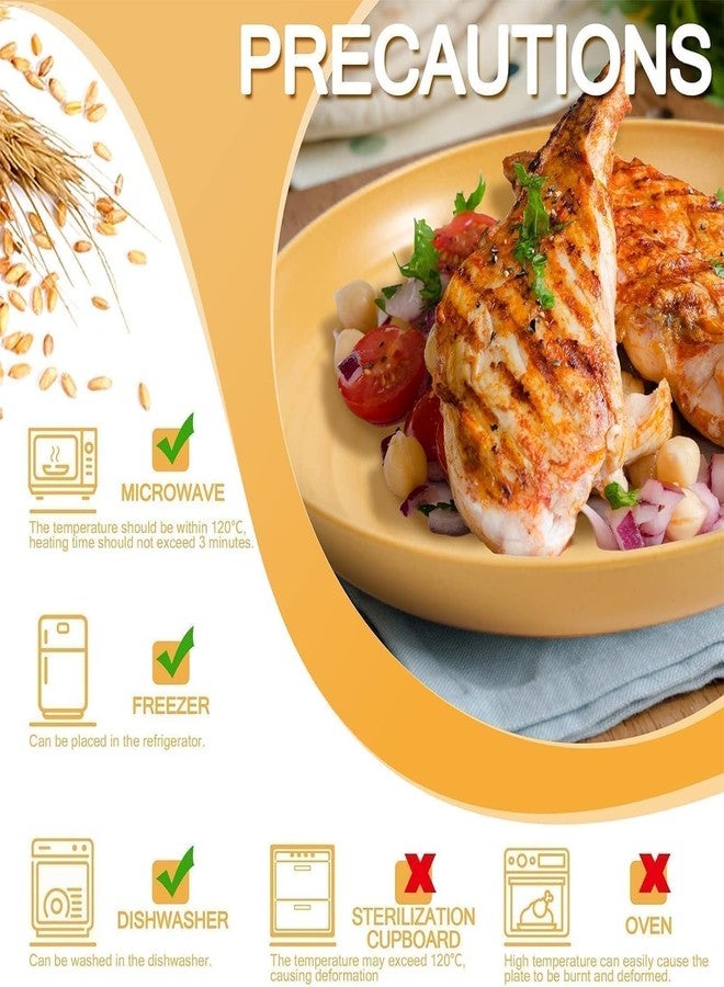 BGVM Wheat Straw Plastic Dinner Plates Set - 9 Inch Reusable Plates, Lightweight & Unbreakable, Dishwasher & Microwave Safe (Max 120°C), Food Grade PP, BPA-Free (4, Yellow) - Image 5