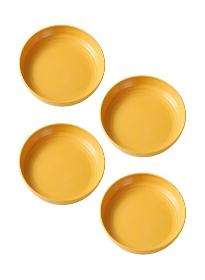 BGVM Wheat Straw Plastic Dinner Plates Set - 9 Inch Reusable Plates, Lightweight & Unbreakable, Dishwasher & Microwave Safe (Max 120°C), Food Grade PP, BPA-Free (4, Yellow) - Image 1