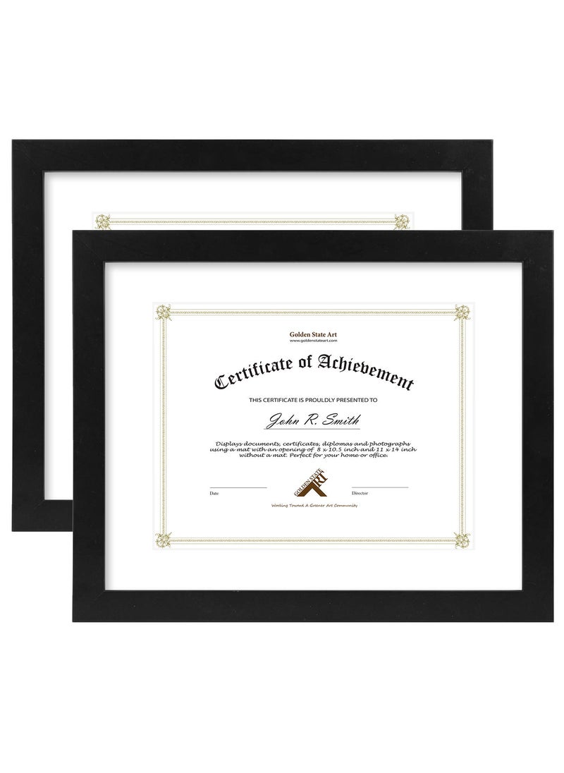 Golden State Art Golden State Art 11x14 Diploma Wood Frame for 85x11 Document  Certificates Real Glass Black with Single White Mat 2Pack 