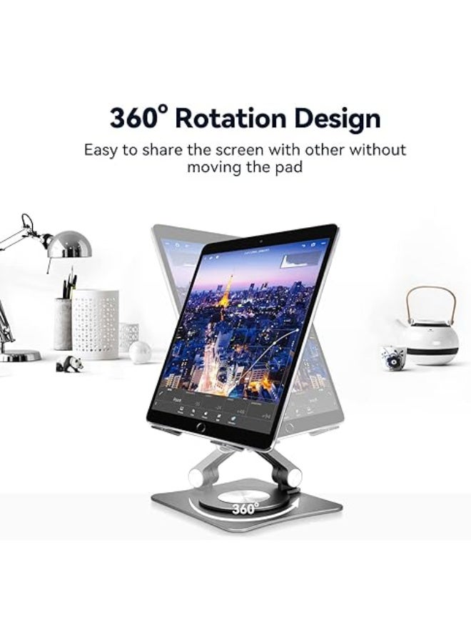 iPad Stand for Desk - Aluminum Rotating Tablet Stand, Adjustable Foldable iPad Holder Riser, Compatible with 10-13 inches iPad Pro, Gray - Image 4
