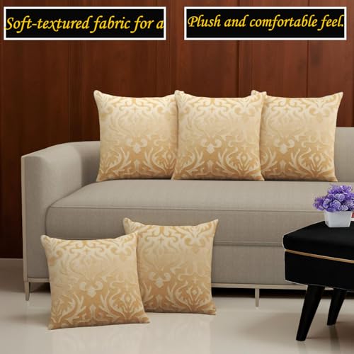 STARNSTYLE Velvet Decorative Cushion Cover 24x24 Inch - Set of 5, Soft Solid Damask Square Throw Pillow Covers for Sofa, Living Room or Home Decor - 60x60 cm Beige - Image 3