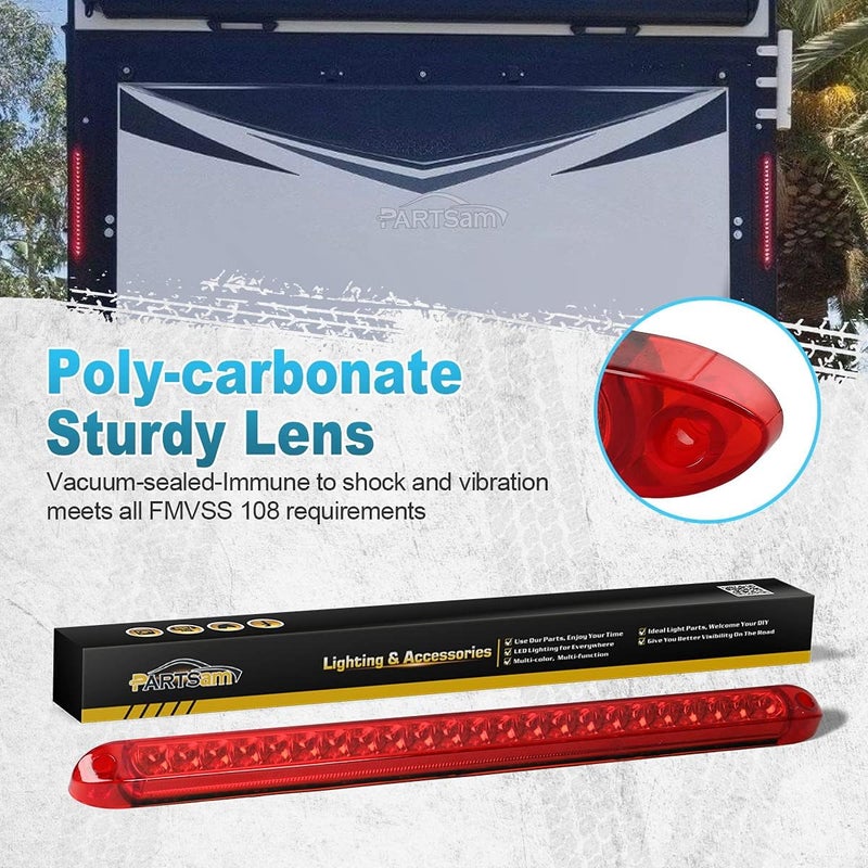 Partsam 2PC Red 17" 23 LED Light Bar for Car Truck Trailer RV Bus Boat - Waterproof - Image 3