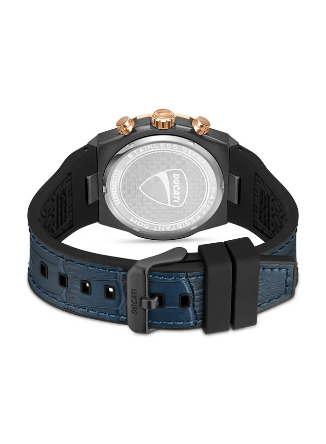 Ducati Ducati DT006 Gents Chronograph Watch - 43.5MM Multi-Layered Blue Dial, Blue Leather Strap with Silicone Base, Water Resistant up to 50M, Bold Rose-Gold Accents for Racing Enthusiasts