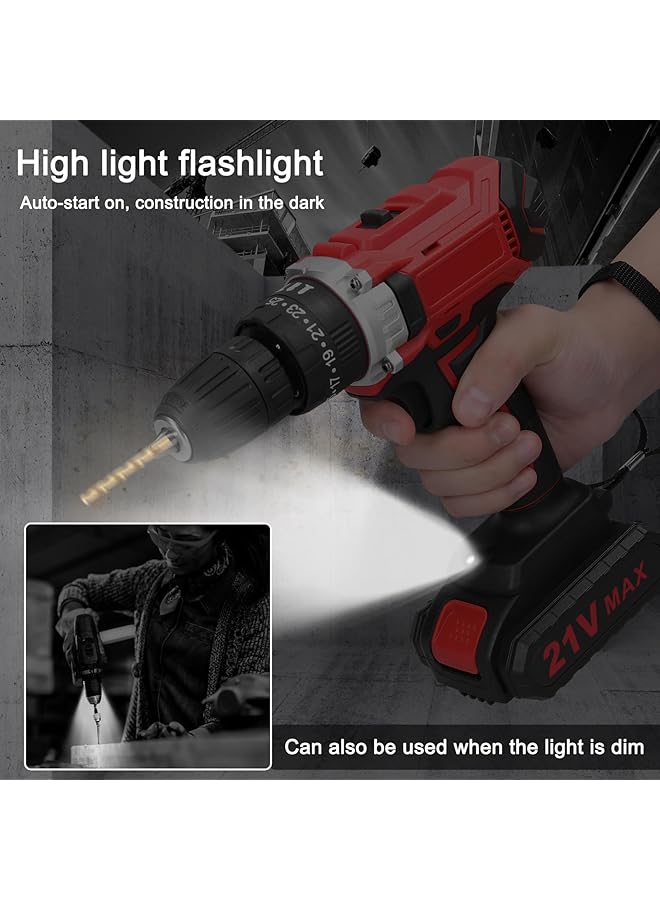 erorex Household Multifuctional 21V Electric Drill Brush Motor 2 Speeds Control Stepless Speed Regulation Rotation Ways Adjustment 25 Gears Of Torques Adjustable Lithium Drill - Image 4