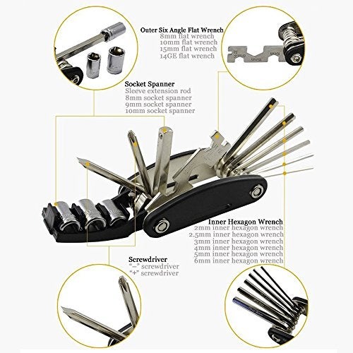 DAWAY B32 Bike Repair Tool Kit - 16-in-1 Multi-Function Bicycle Mechanic Fix Tools Set with Glueless Tire Tube Patches & Tire Levers, Compact Bag Included, Ideal Gift for Cyclists - Image 2