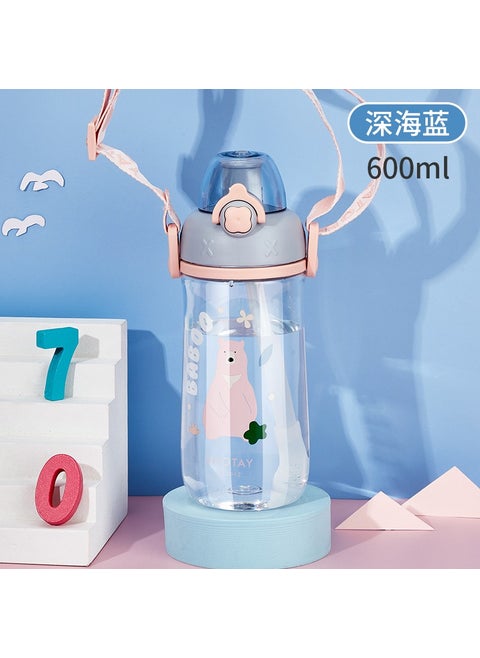 ST-7006 600ML Blue Tritan Teddy Bear Patterned Flask with Straw