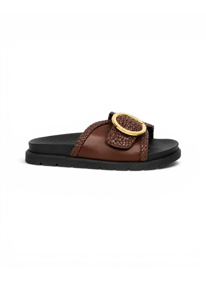 LIFESTYLISH Flat leather slippers With a braided design SL-236 - Brown - Image 3