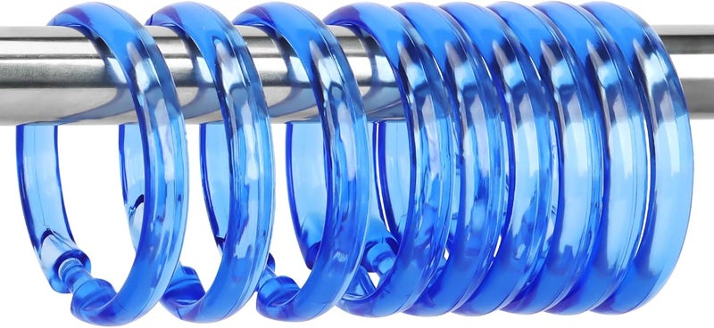 Qulable Blue Shower Curtain Hooks - 12 Pcs Circular Plastic Shower Curtain Rings for Bathroom - O Shaped Transparent Blue Shower Hooks Rings for Shower Curtain Rod - Image 1