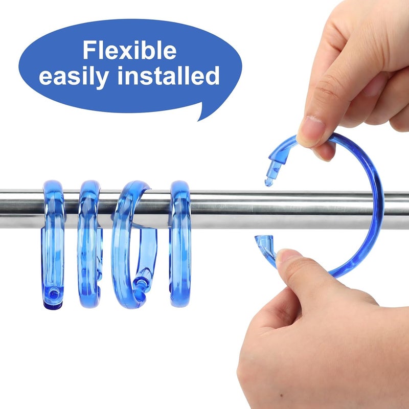 Qulable Blue Shower Curtain Hooks - 12 Pcs Circular Plastic Shower Curtain Rings for Bathroom - O Shaped Transparent Blue Shower Hooks Rings for Shower Curtain Rod - Image 3