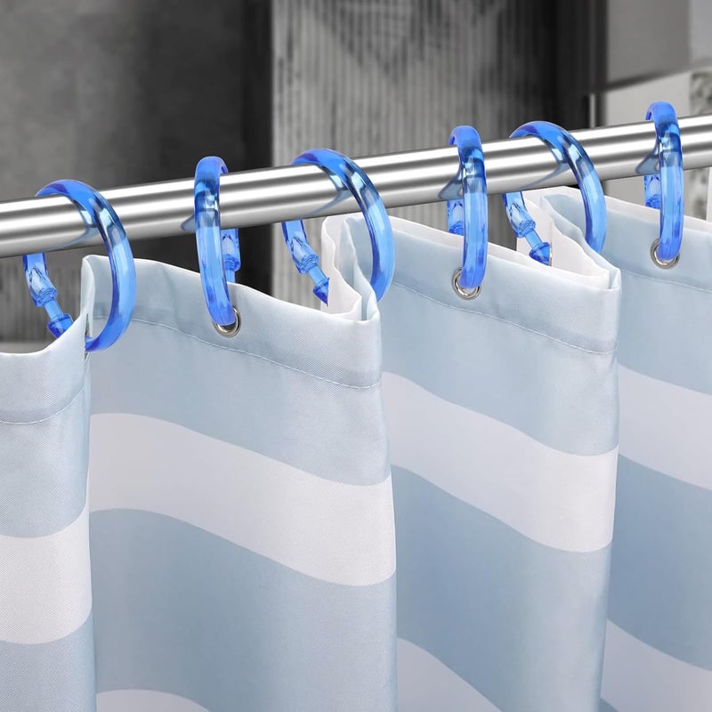 Qulable Blue Shower Curtain Hooks - 12 Pcs Circular Plastic Shower Curtain Rings for Bathroom - O Shaped Transparent Blue Shower Hooks Rings for Shower Curtain Rod - Image 5