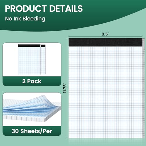 Ciphyfee Graph Paper 8.5 X 11, 2 Pack, 4x4 Quad Ruled, Grid Paper Pad 8-1/2" X 11.75", Grid Pad 8.5 X 11.75, Engineering Notebook, Easy Tears Off, White 70 Gsm Graft Paper - Image 3